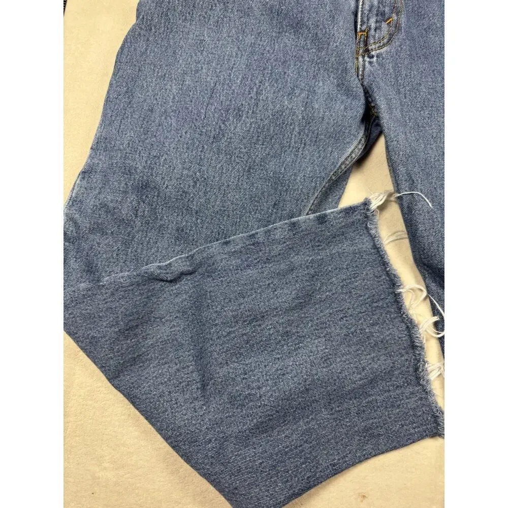 Levis 505 Mens Jeans 36x29 Regular Fit Straight Leg Blue Denim Raw Hem